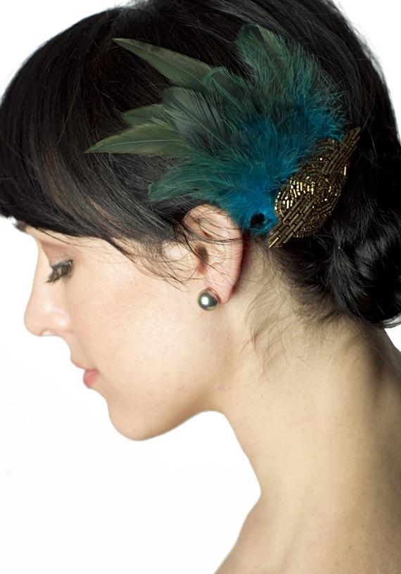 Art Deco hair clip with bronze beaded applique